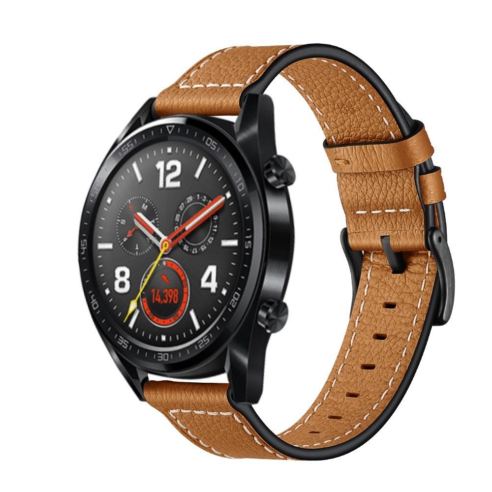 marque generique - Bracelet en cuir véritable décor de couture marron clair pour votre Huawei Watch GT/Watch 2/Watch Magic - Accessoires bracelet connecté