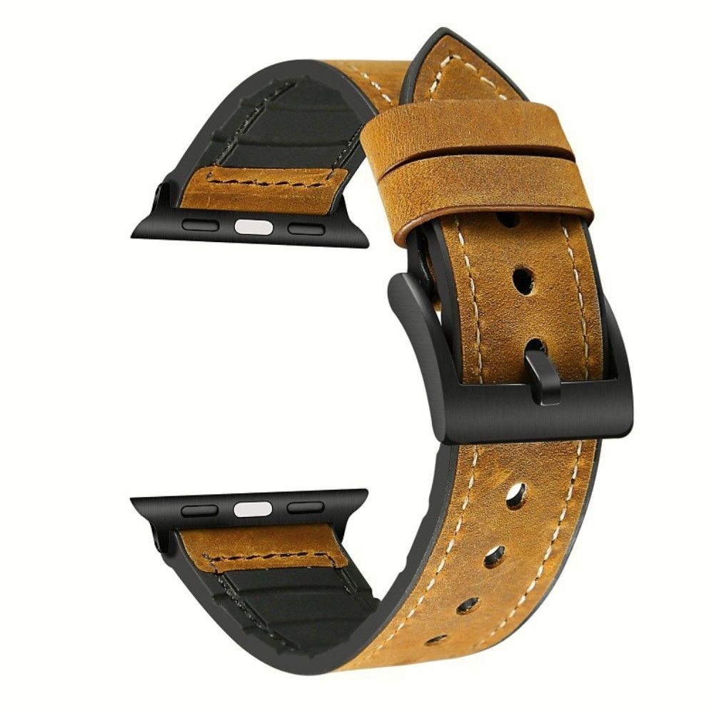marque generique - Bracelet en cuir véritable + silicone marron pour votre Apple Watch Series 3/2/1 38mm/Series 4 40mm - Accessoires bracelet connecté