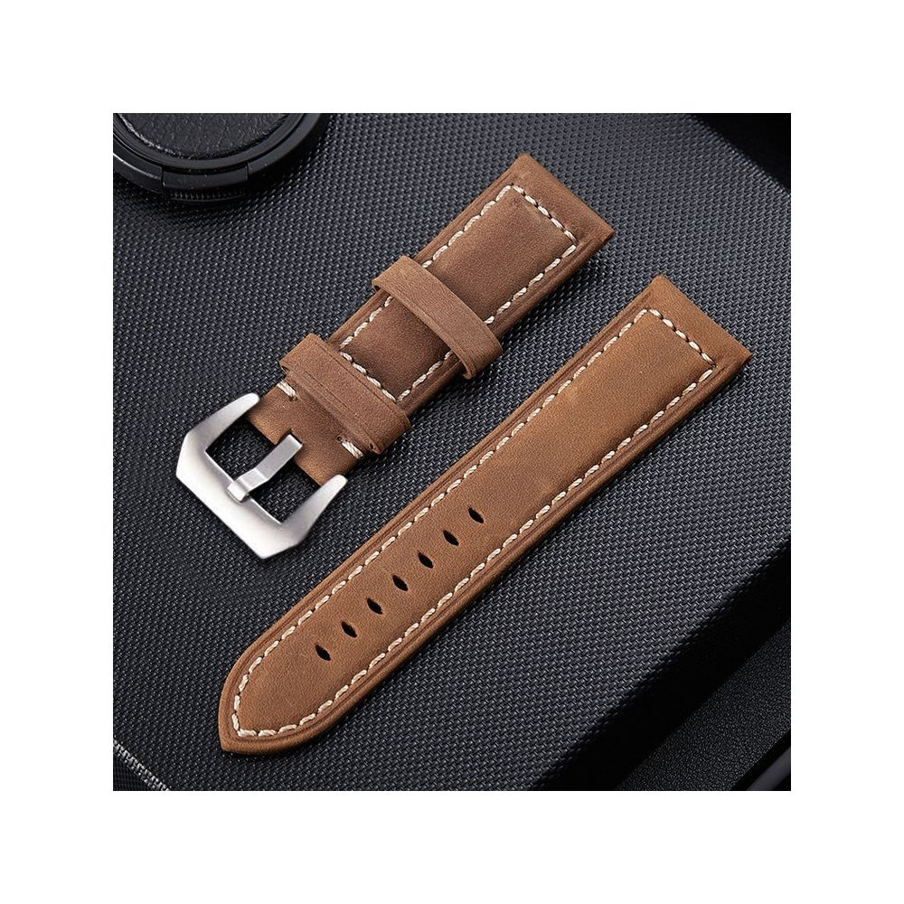 Wewoo - Bracelet pour montre connectée de fou en cuir givré avec couche et boucle argent givrétaille 20 mm brun clair - Bracelet connecté