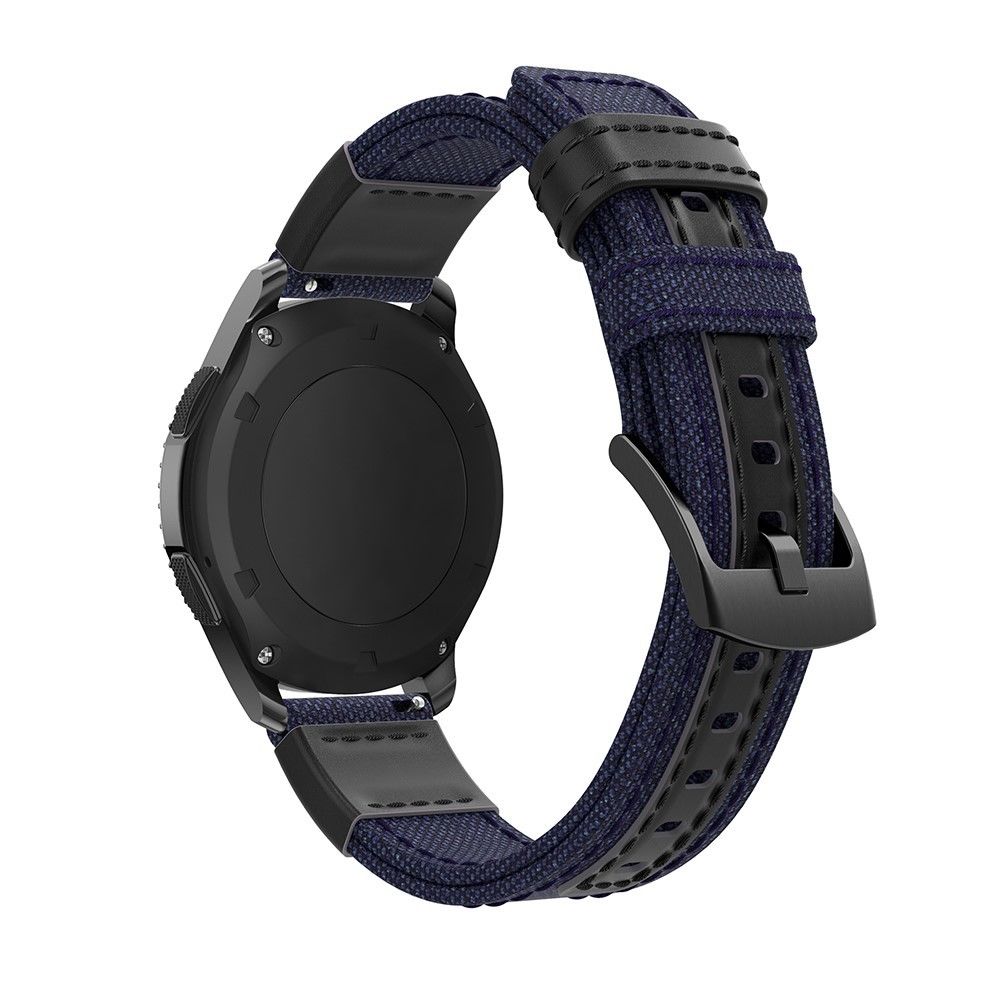 marque generique - Bracelet en cuir véritable en toile bleu pour votre Samsung Gear S3 Classic/S3 Frontier/Galaxy Watch 46mm - Accessoires bracelet connecté