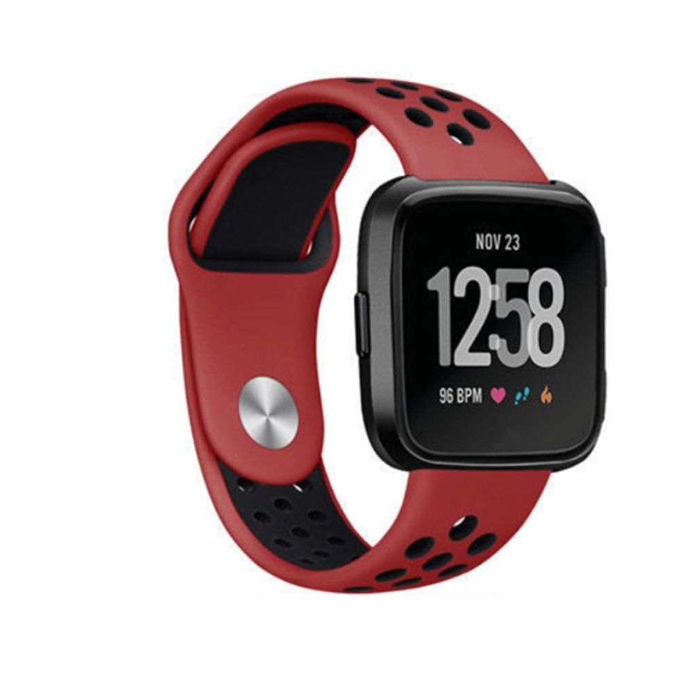 marque generique - YP Select Bande de sport en silicone avec trous de ventilation Sangles de rechange pour Fitbit Versa Smartwatch-Rouge Noir - Bracelet connecté