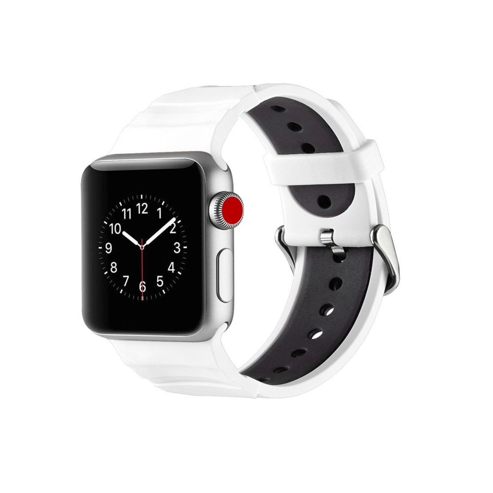 Wewoo - Bracelet de montre concave en silicone pour Apple Watch séries 3 et 2 et 1 38 mm blanc + noir - Accessoires montres connectées