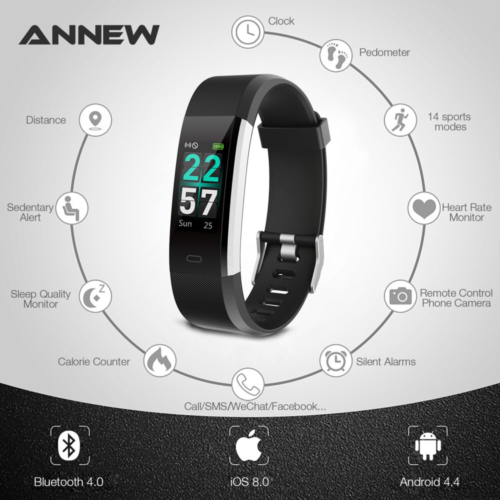 Annew - ANNEW 115Pro-Bracelet connecté sport iOS Android Smart Watch Etanche Ip68 -Noir - Montre connectée
