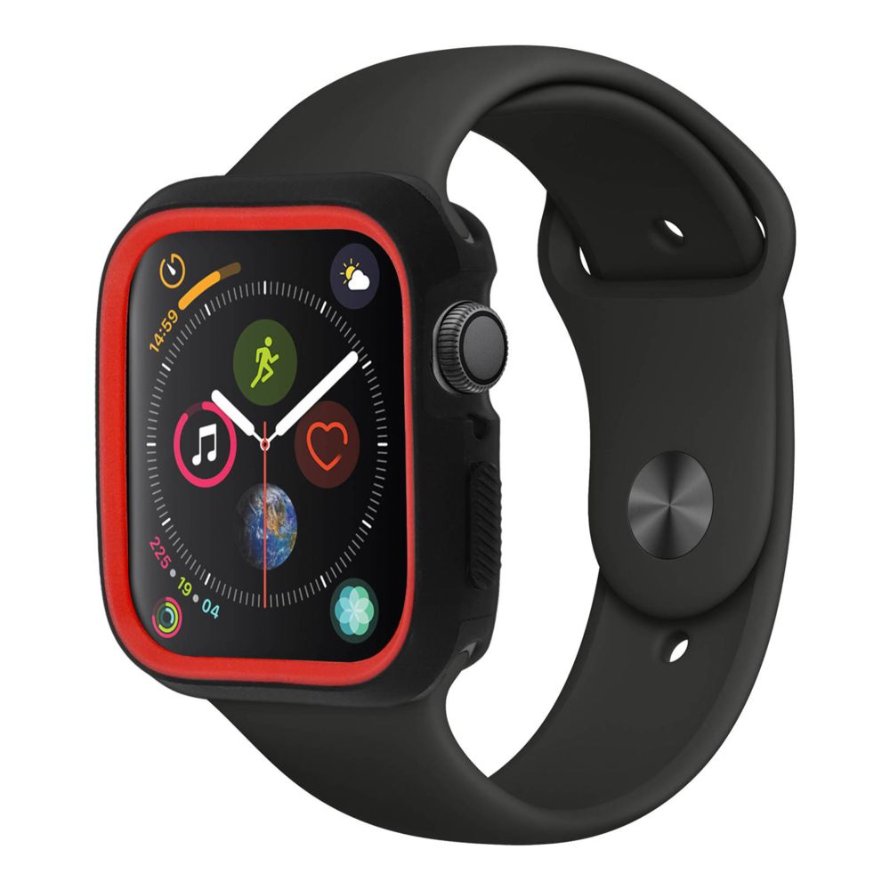 Avizar - Coque Apple Watch 42 / 44 mm Protection Bumper Antichoc Silicone - Noir et rouge - Accessoires bracelet connecté