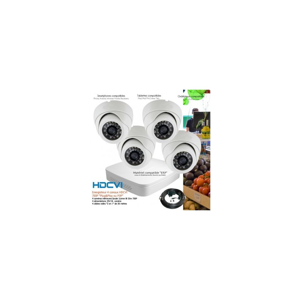 Dahua - Kit de vidéo surveillance HD avec 4 caméras dômes 720P Capacité du disque dur - Disque dur de 500 Go - Caméra de surveillance connectée