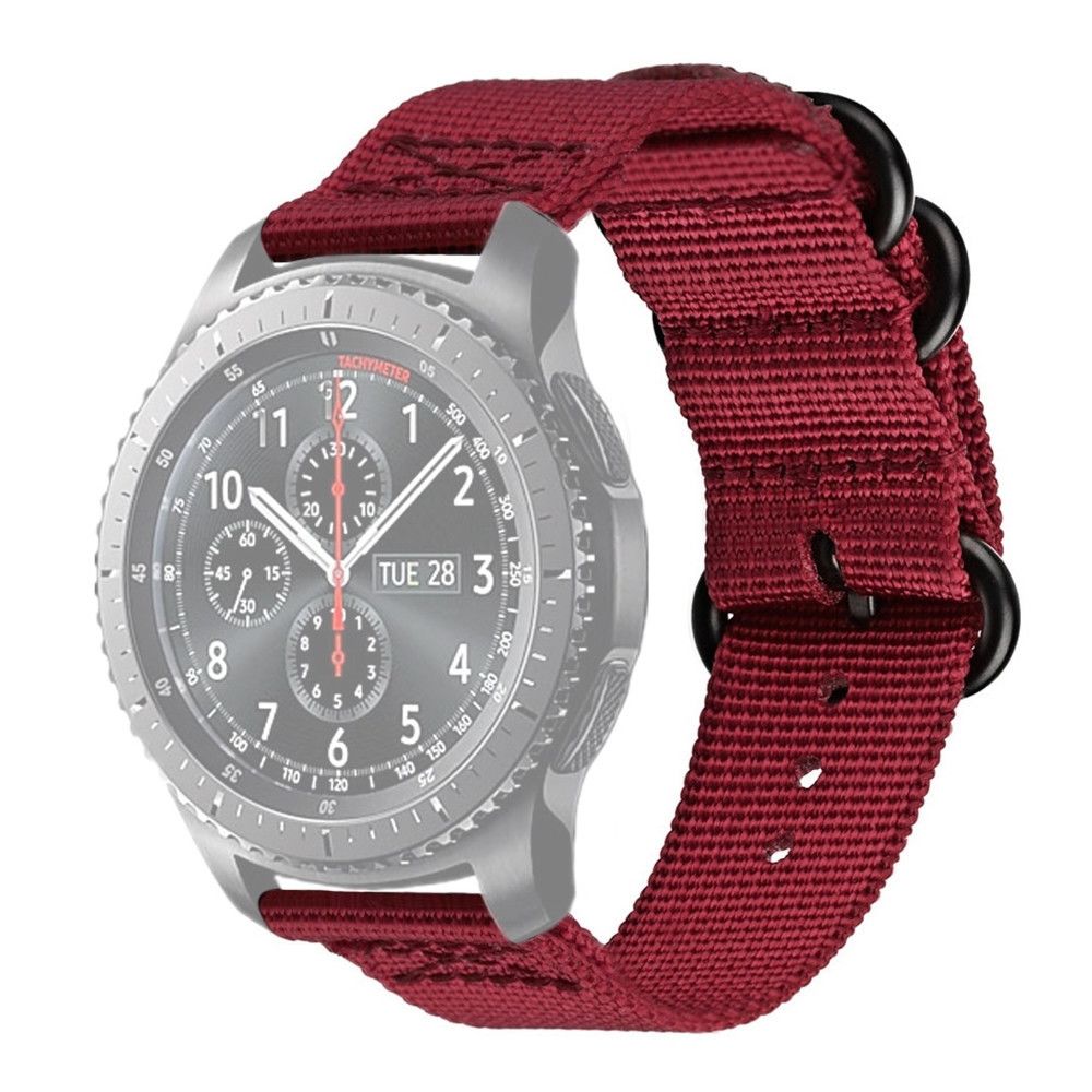 Wewoo - Bracelet pour montre connectée Samsung Galaxy Watch Active Sangle Trois Anneaux En Nylon S3 18mm Vin Rouge - Bracelet connecté