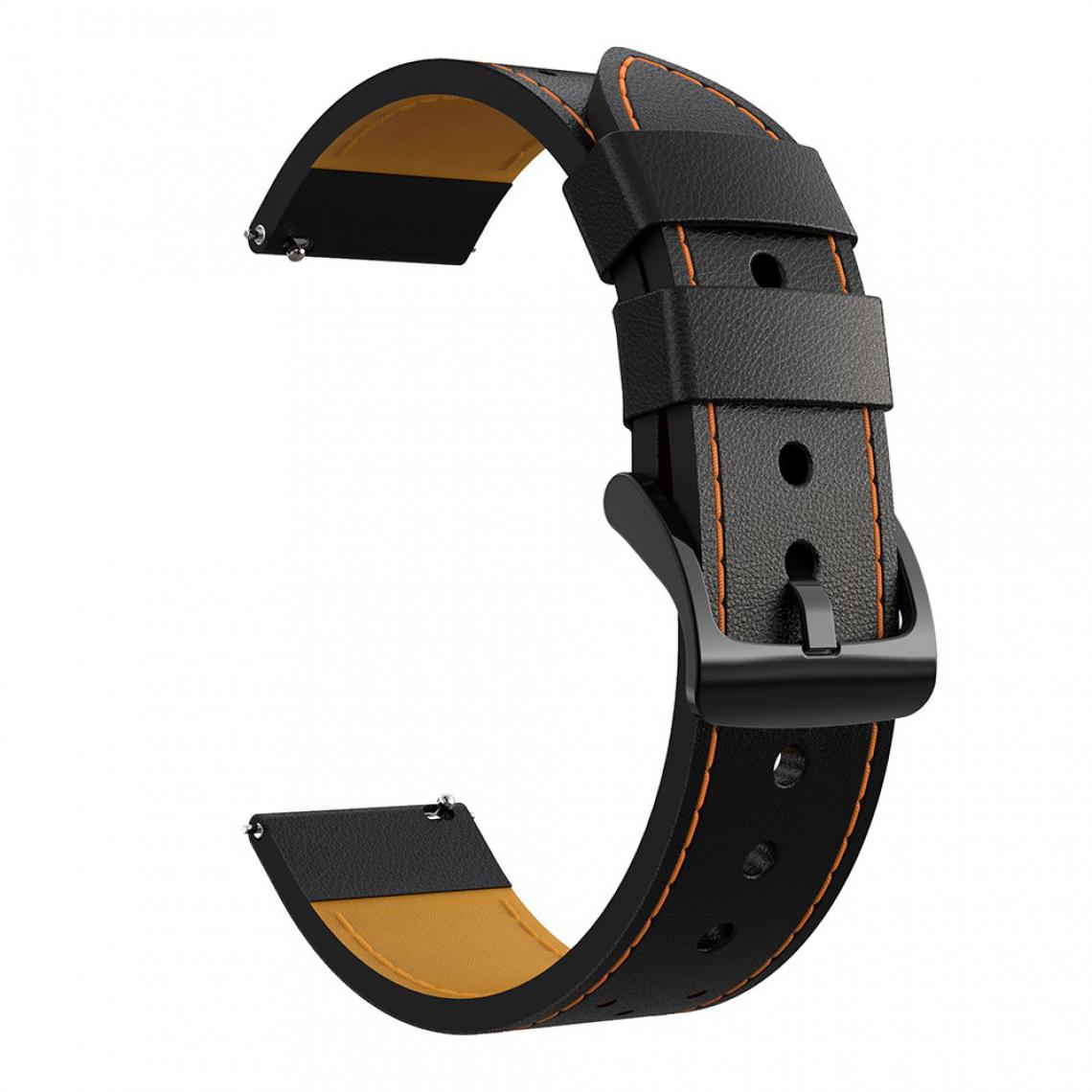 Other - Bracelet en cuir véritable piqûre ligne noir/orange pour votre Samsung Galaxy Watch3 45mm - Accessoires bracelet connecté