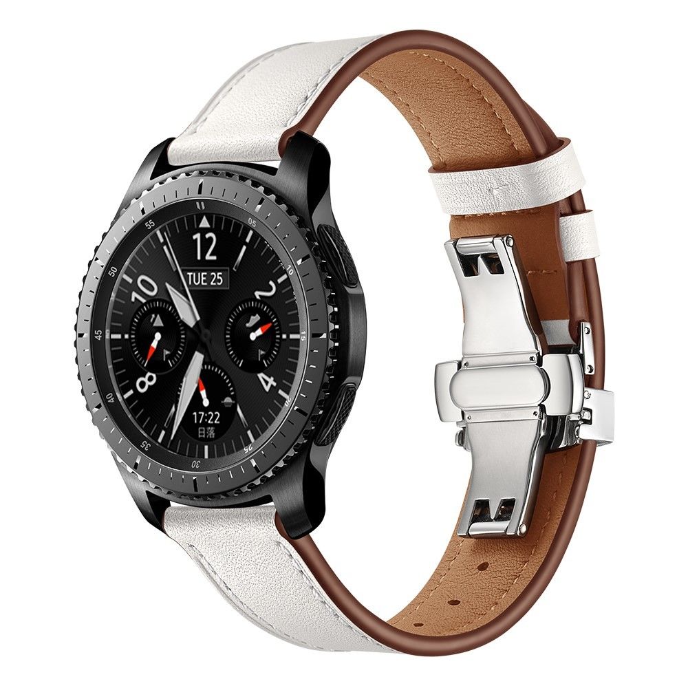 marque generique - Bracelet en cuir véritable argent/blanc pour votre Samsung Gear S3 Classic/Gear S3 Frontier - Accessoires bracelet connecté