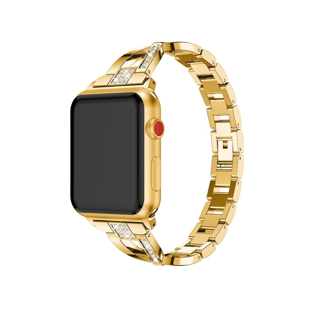 Wewoo - Bracelet pour montre connectée en acier inoxydable massif serti de diamants Apple Watch séries 3 et 2 et 1 38 mm or - Bracelet connecté