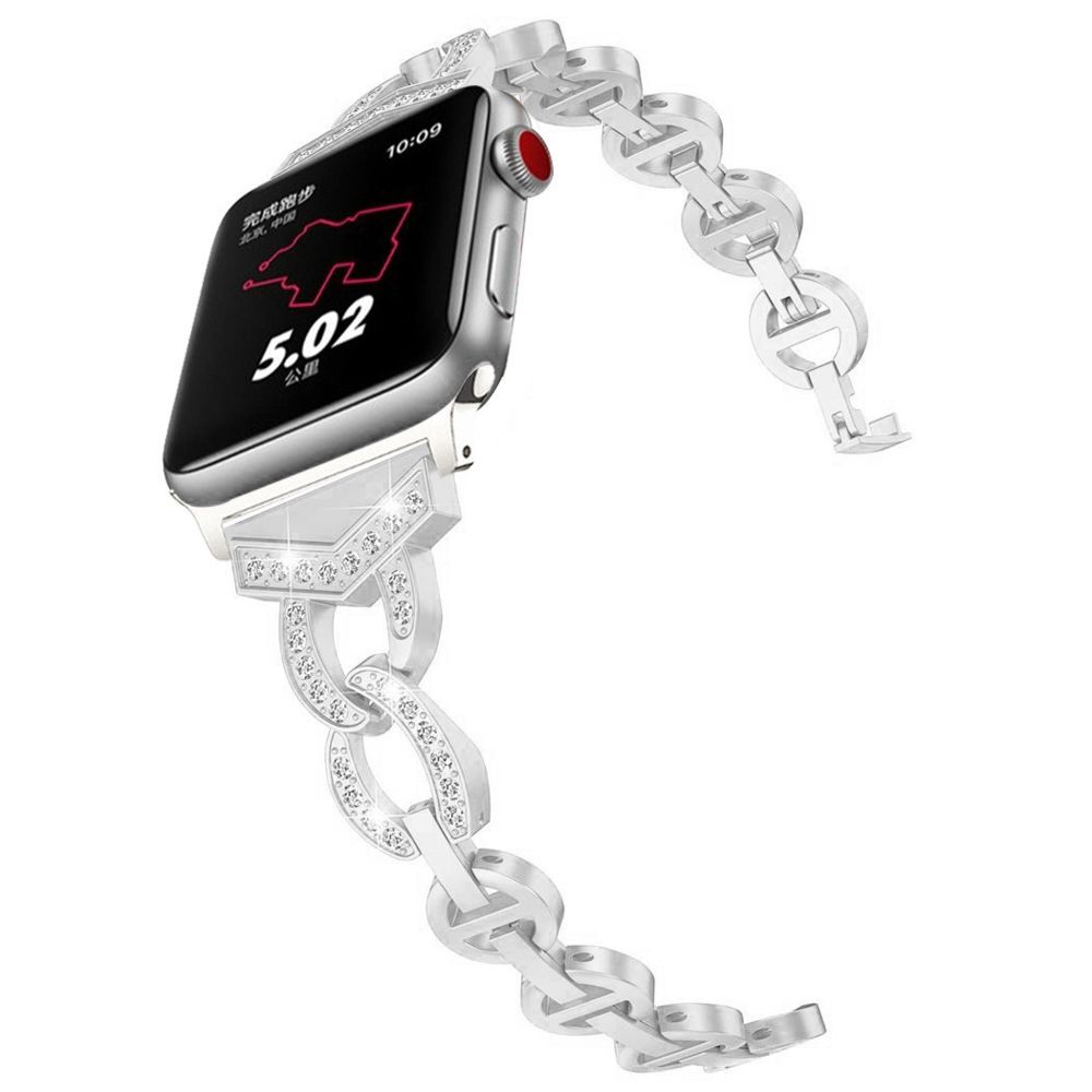 Wewoo - Bracelet de montre VO en forme de 8 acier inoxydable massif serti de diamants pour Apple Watch séries 3 et 2 et 1 42 mm Argent - Accessoires montres connectées