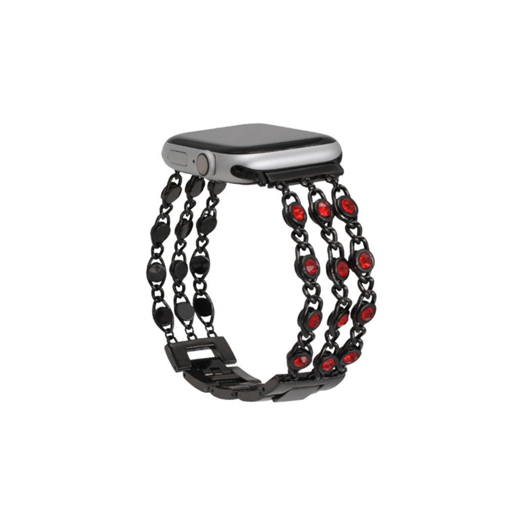 marque generique - YP Select Bandes de bijoux compatibles Bling en acier inoxydable pour Apple Watch Band noir rouge 42mm - Bracelet connecté