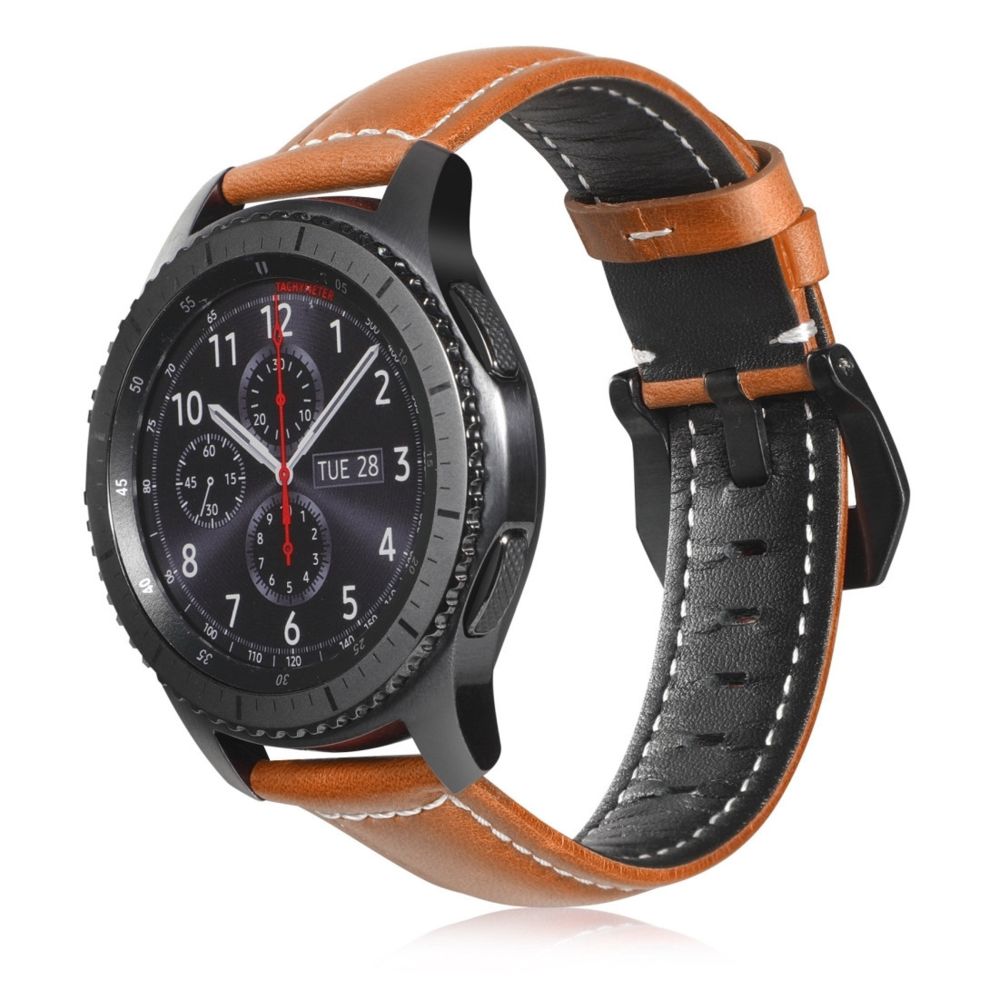 Wewoo - Bracelet pour montre connectée de sport en cuir arbre Samsung Galaxy Watch Active 22 mm Marron - Bracelet connecté