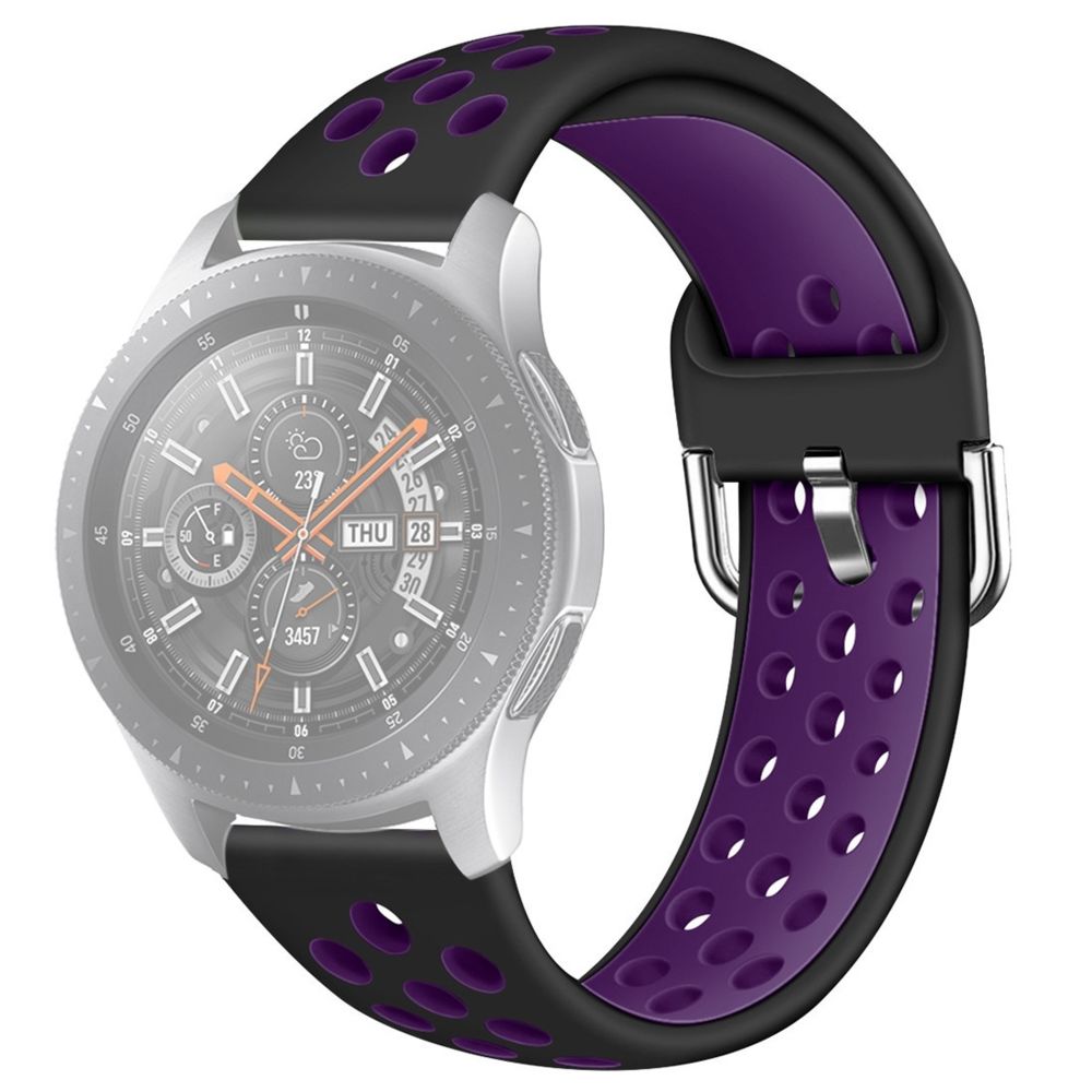 Wewoo - Bracelet pour montre connectée Galaxy Watch 46 / S3 / Huawei GT 1/2 22mm de en silicone bicolore couleur braceletTaille L Noir Pourpre - Bracelet connecté