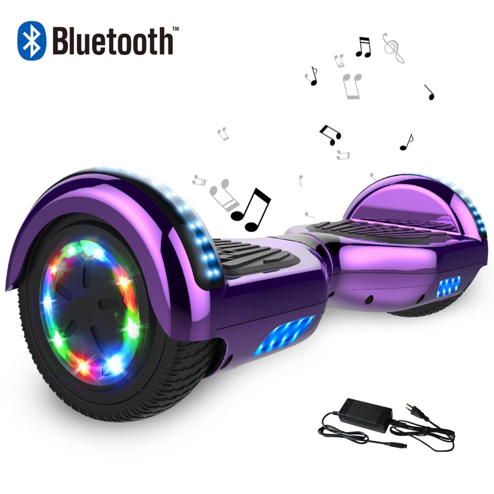 Cool And Fun - Cool&Fun Hoverboard 6.5 Pouces, Gyropode avec Bluetooth et Pneu à LED de couleur, Overboard Certifé CE, UL, Violet Chromé - Gyropode