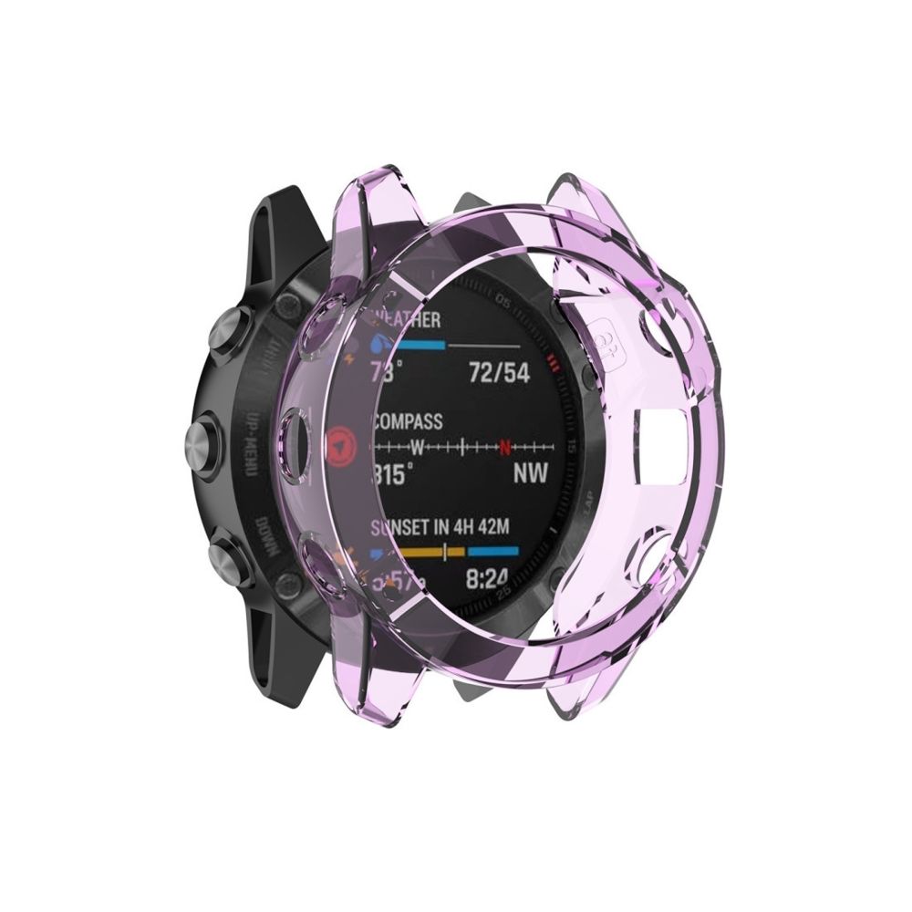 Wewoo - Boîtier de montre Pour étui de protection en TPU semi-transparent Garmin Fenix 6/6 Pro Smart Watch violet transparent - Accessoires montres connectées