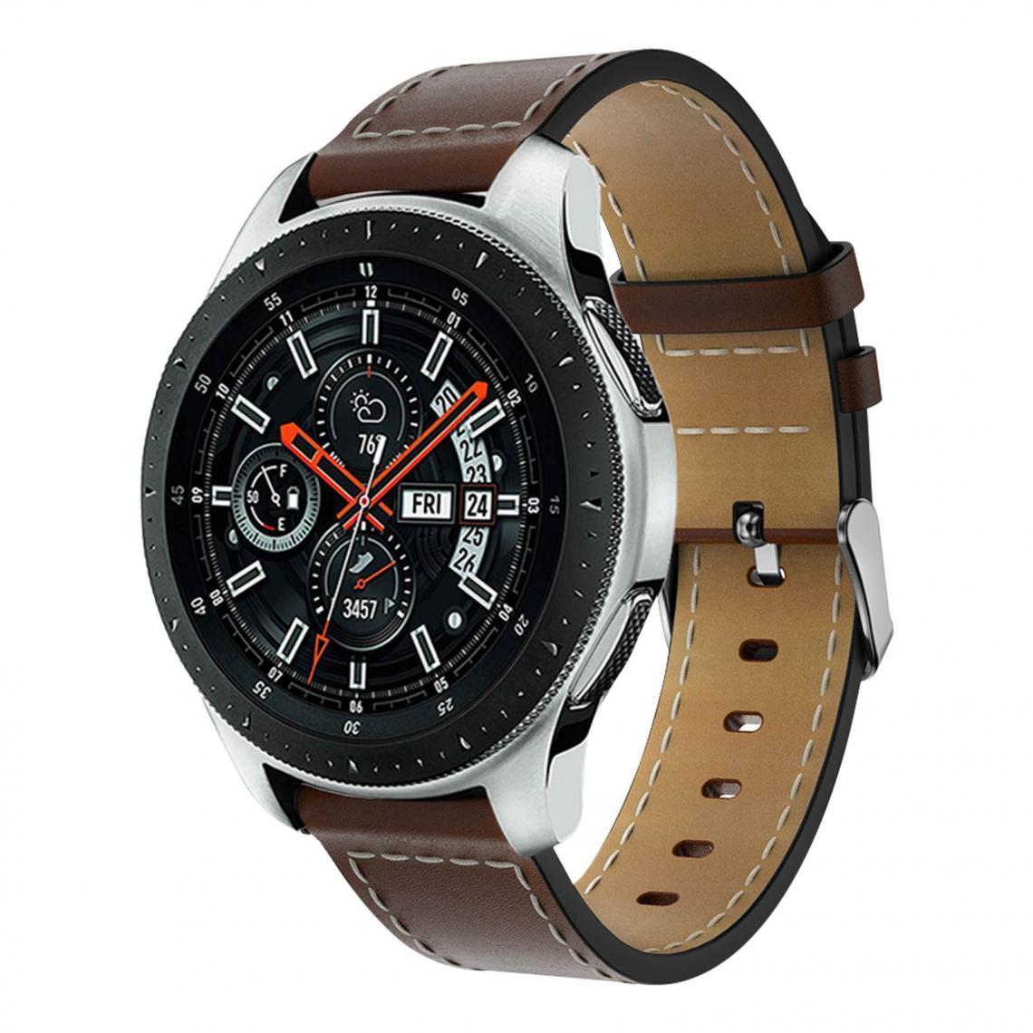 Avizar - Bracelet Samsung Galaxy Watch 46 mm cuir véritable lisse - marron - Accessoires montres connectées