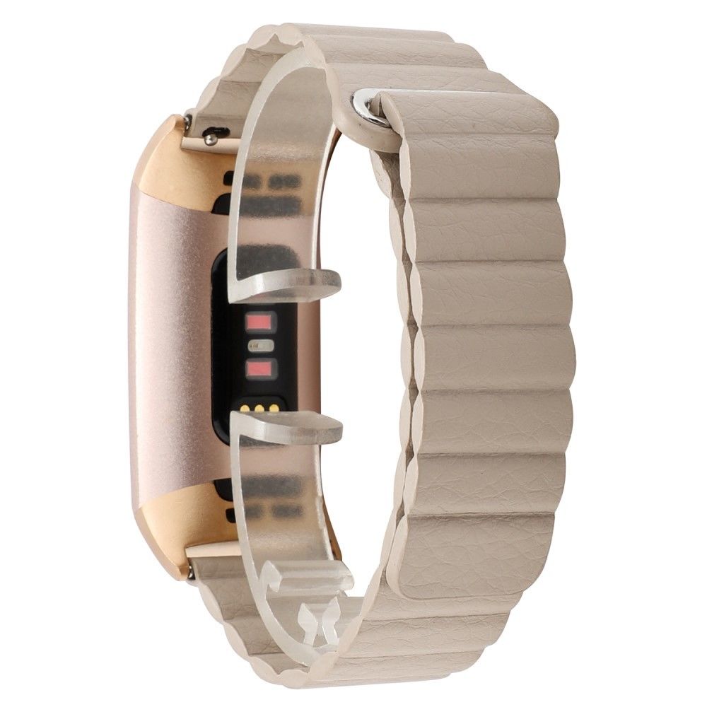 marque generique - Bracelet en cuir véritable boucle magnétique or pour votre Fitbit Charge 3 - Accessoires bracelet connecté