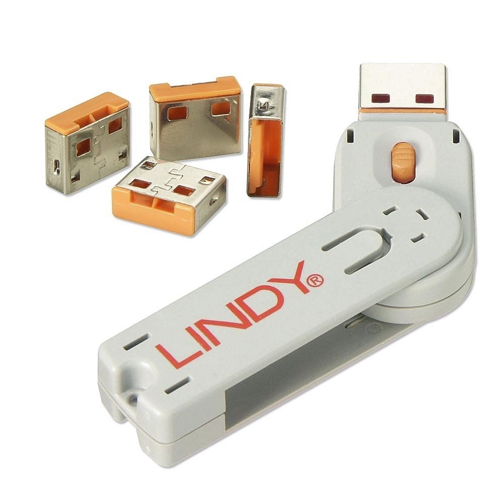 Lindy - CLÉ USB & 4 VERROUS USB, ORANGE LINDY 40453 - Alarme connectée