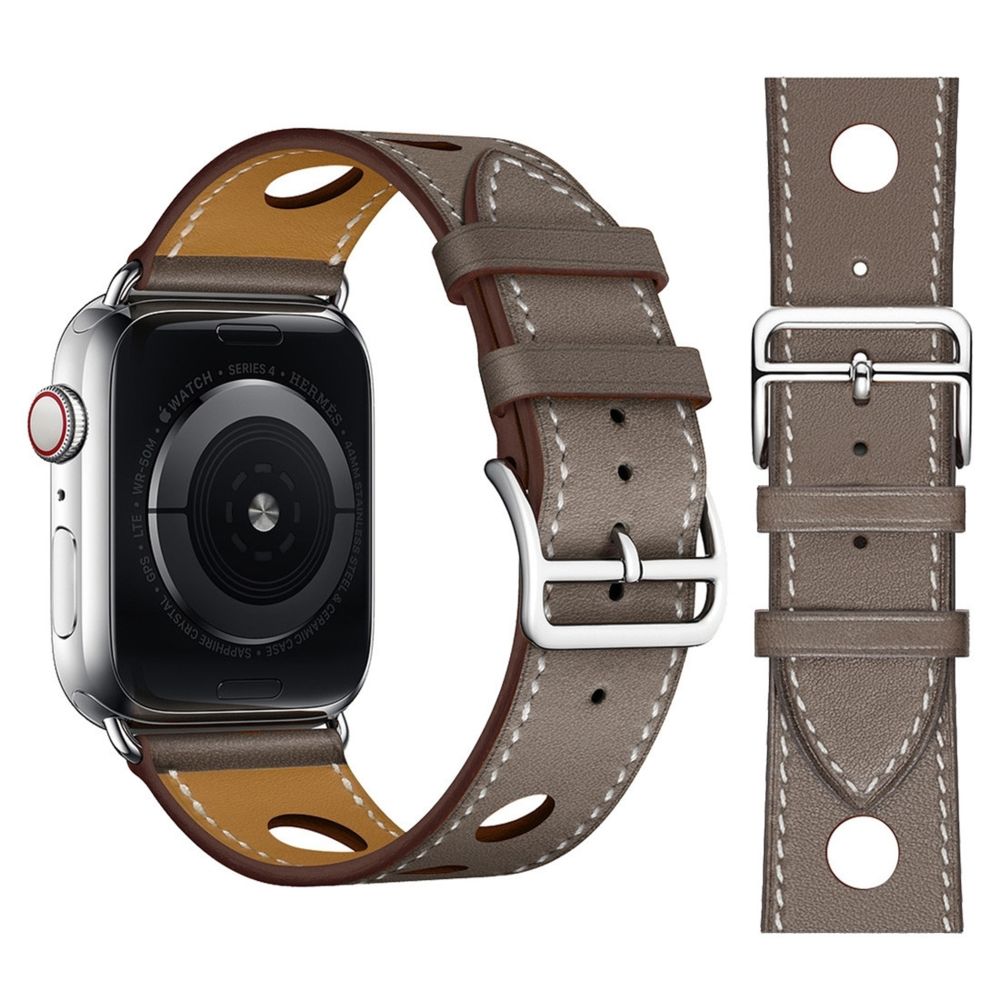 Wewoo - Bracelet à la mode à trois trous en cuir véritable pour Apple Watch séries 5 et 4 40 mm / 3 et 2 et 1 38 mm Gris - Accessoires montres connectées