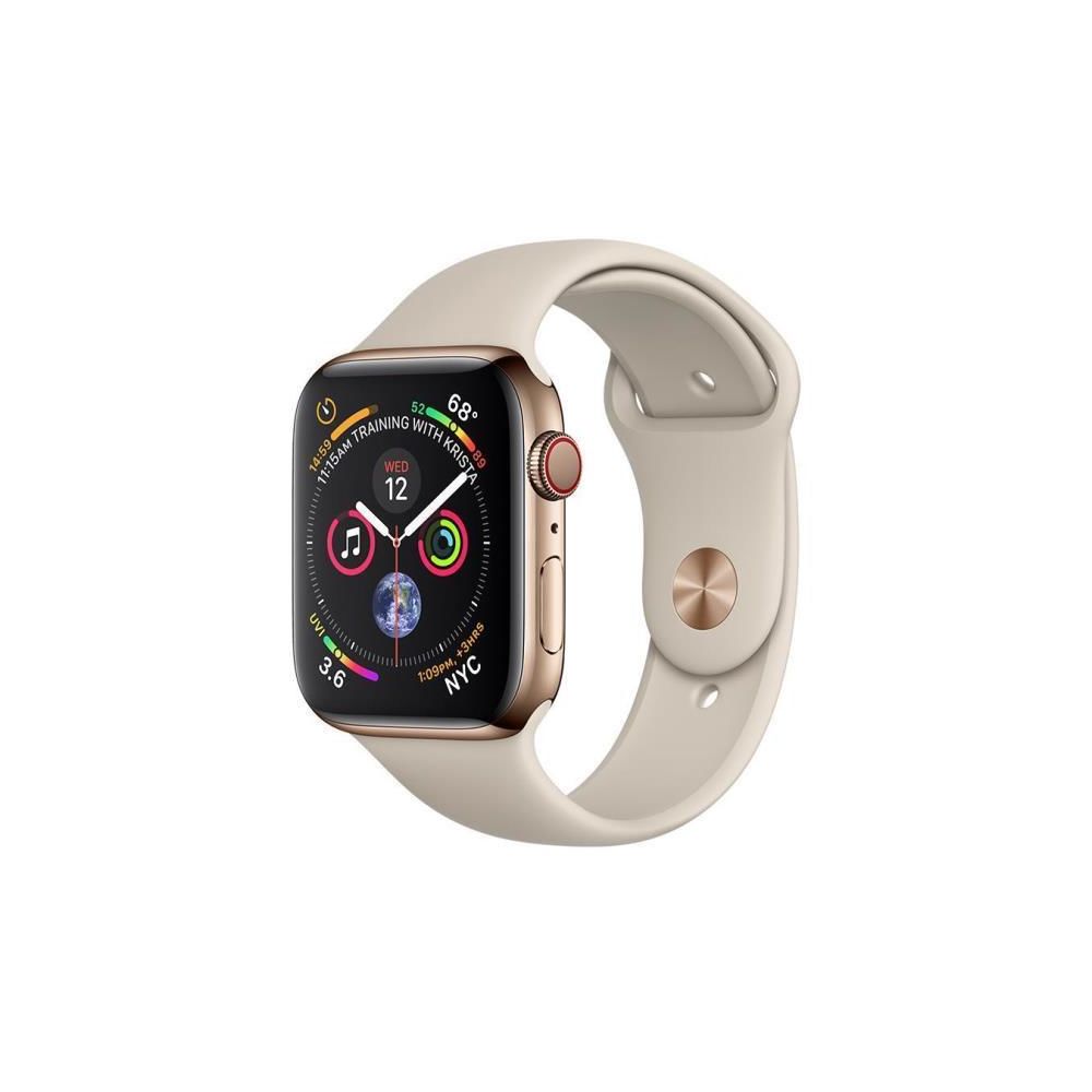 Apple - Watch Series 4 GPS + Cellular 44mm Boîtier en acier inoxydable or avec Bracelet Sport gris sable - Apple Watch
