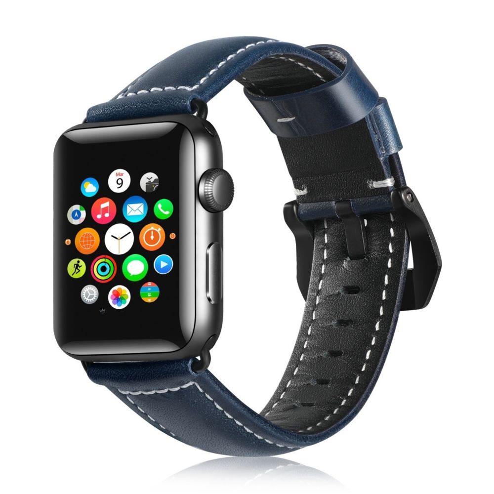 Wewoo - Convient aux bracelets en cuir universels Apple Watch de la génération 3/2 / 142 mm Mazarine - Accessoires montres connectées