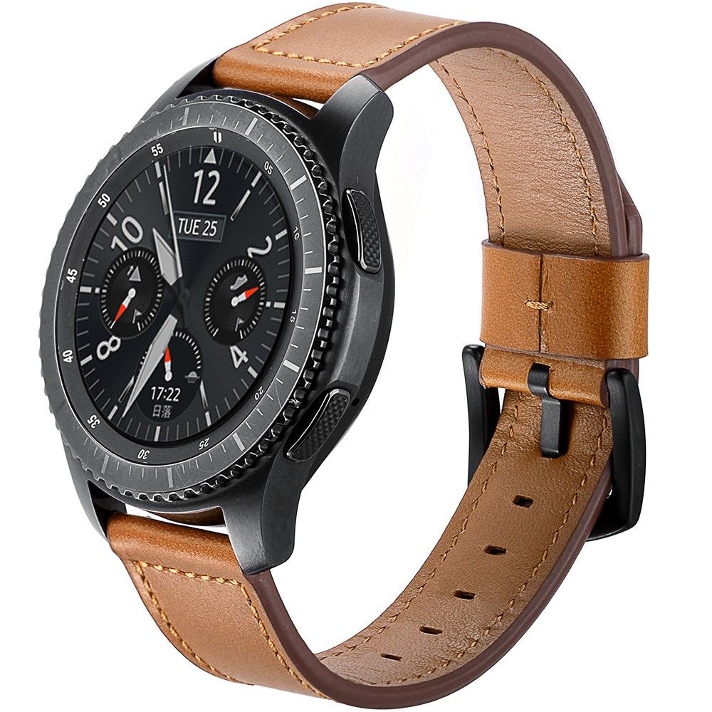 marque generique - Bracelet en cuir véritable 22mm marron pour votre Samsung Gear S3 Classic/S3 Frontier - Accessoires bracelet connecté