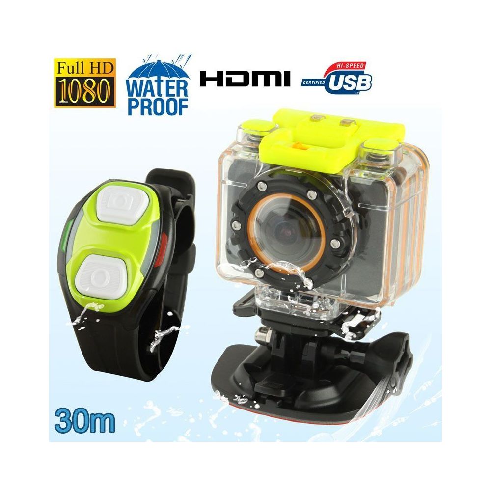 Yonis - Mini Caméra Sport Caisson Bracelet Télécommande Waterproof 30M Full HD Fluo Noir - YONIS - Accessoires caméra