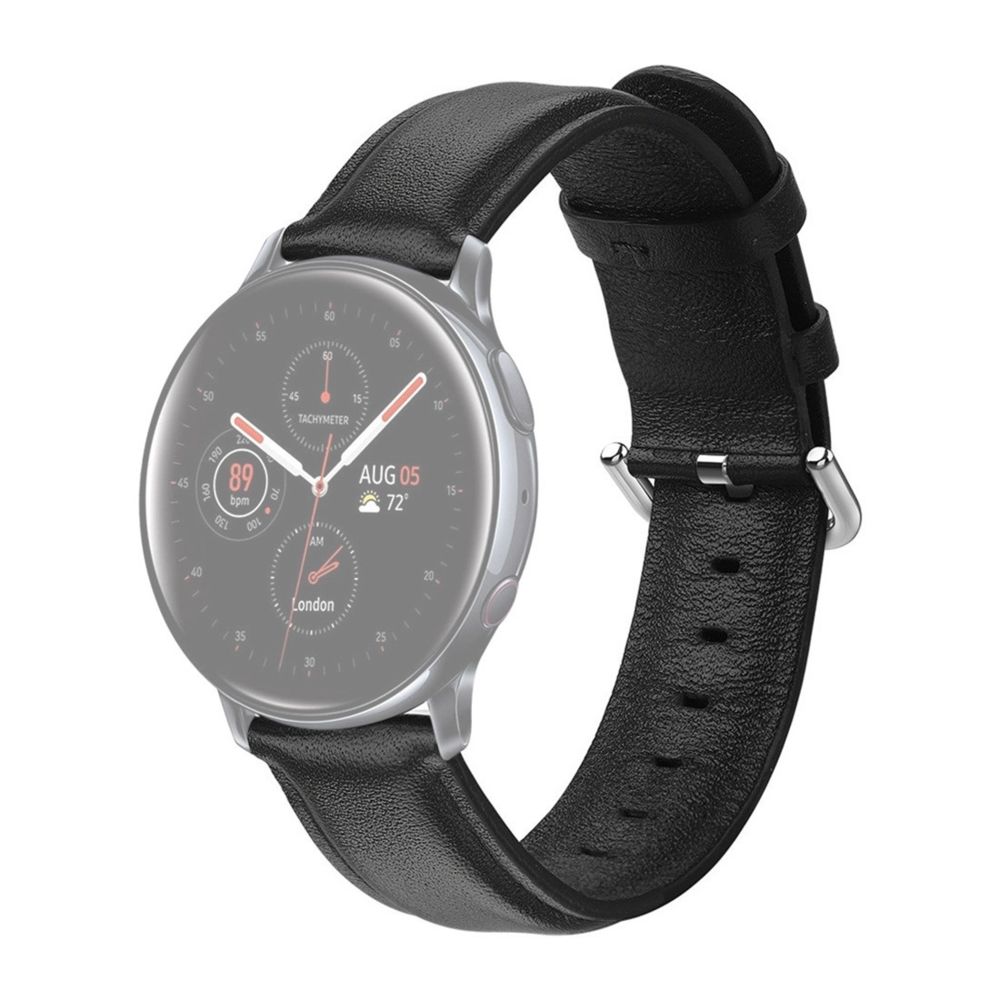 Wewoo - Bracelet pour montre connectée Galaxy Watch Active Smartwatch en cuir véritable avec braceletTaille S 20mm Noir - Bracelet connecté