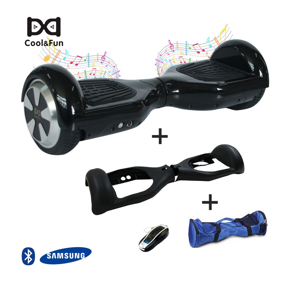 Cool And Fun - COOL&FUN Hoverboard Batterie Samsung Enseigne Bleutooth, gyropode 6,5 pouces Noir + Housse de Protection Noire + Sac de transport - Gyropode