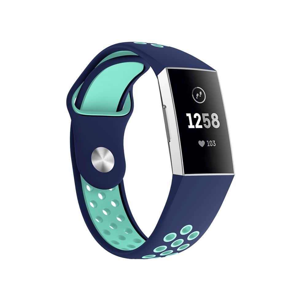 Wewoo - Bracelet bicolore en silicone avec trou rond pour pour Fitbit Charge 3, taille de la dragonne: 130-195mm (bleu vert) - Bracelet connecté