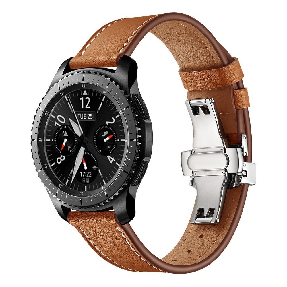marque generique - Bracelet en cuir véritable argent/marron pour votre Samsung Gear S3 Classic/Gear S3 Frontier - Accessoires bracelet connecté