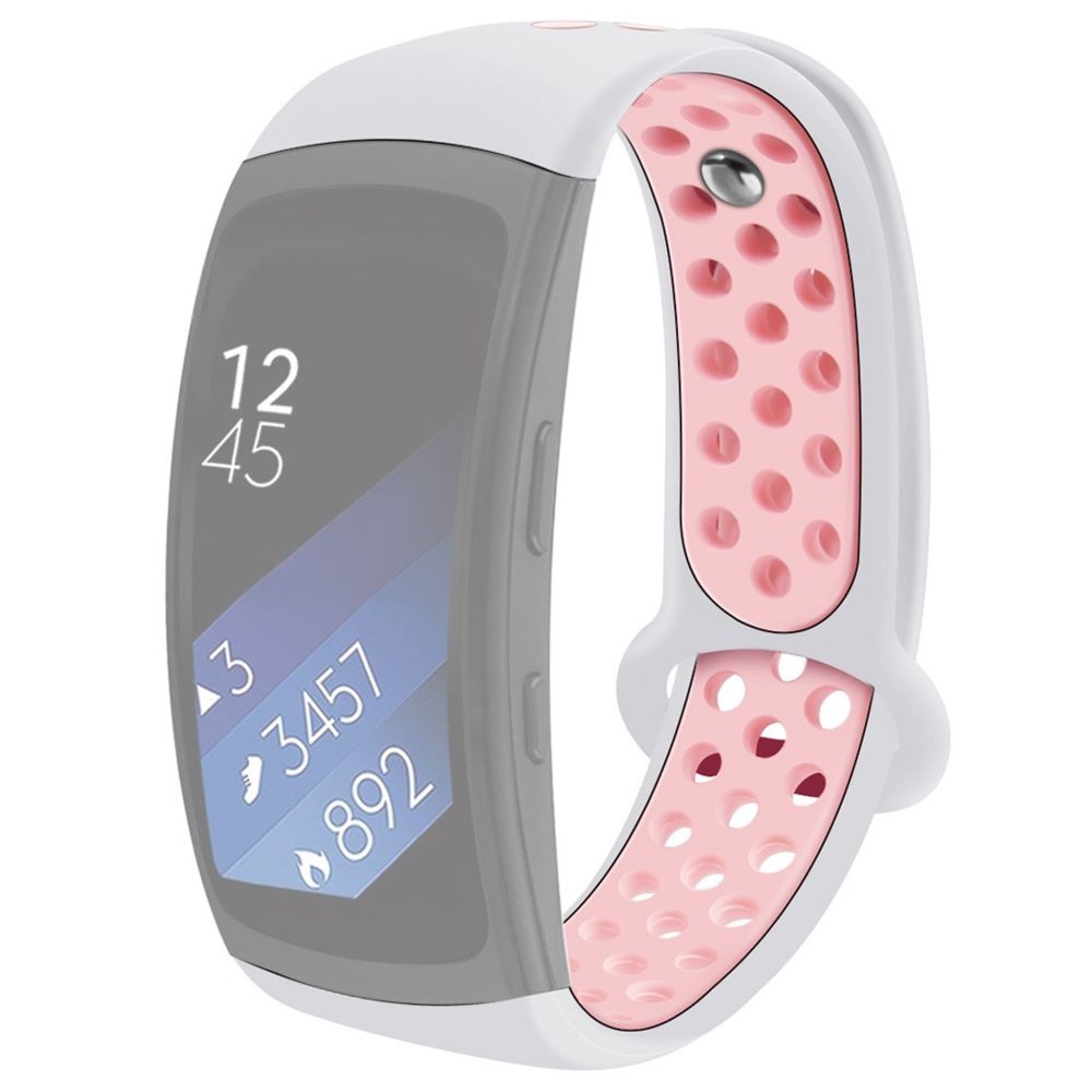 Wewoo - Bracelet pour montre connectée Gear Fit2 / Fit2 Pro Smart Watch Multiaperture en silicone bicolore de poignet Blanc Rose - Bracelet connecté
