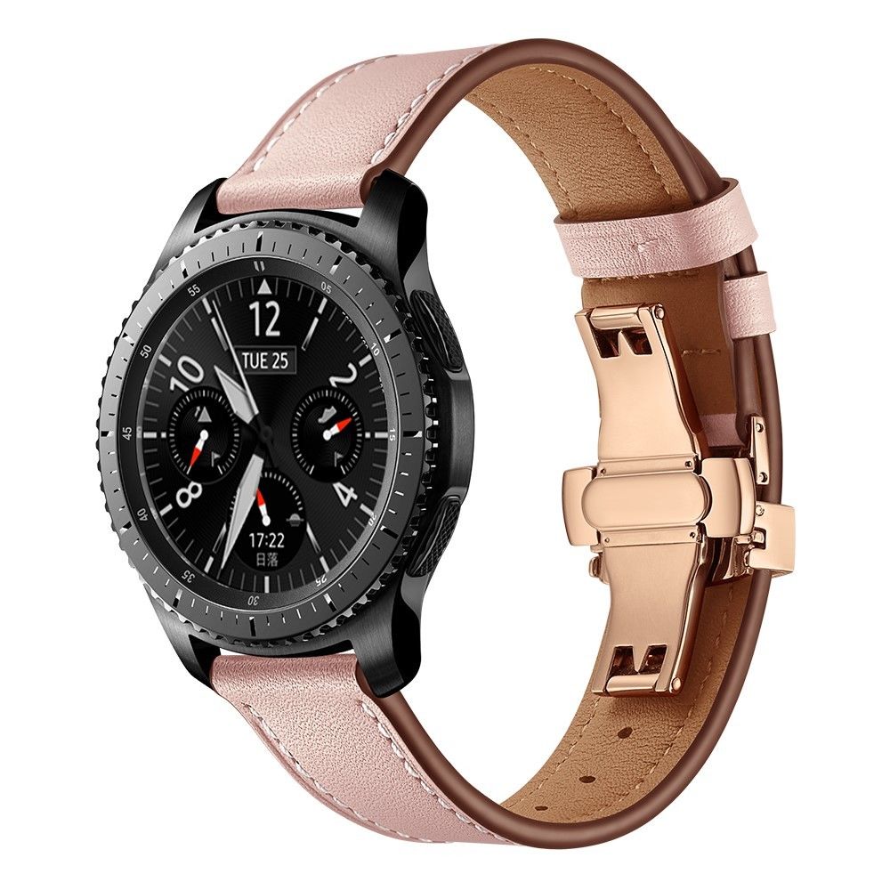 marque generique - Bracelet en cuir véritable or rose/rose pour votre Samsung Gear S3 Classic/Gear S3 Frontier - Accessoires bracelet connecté