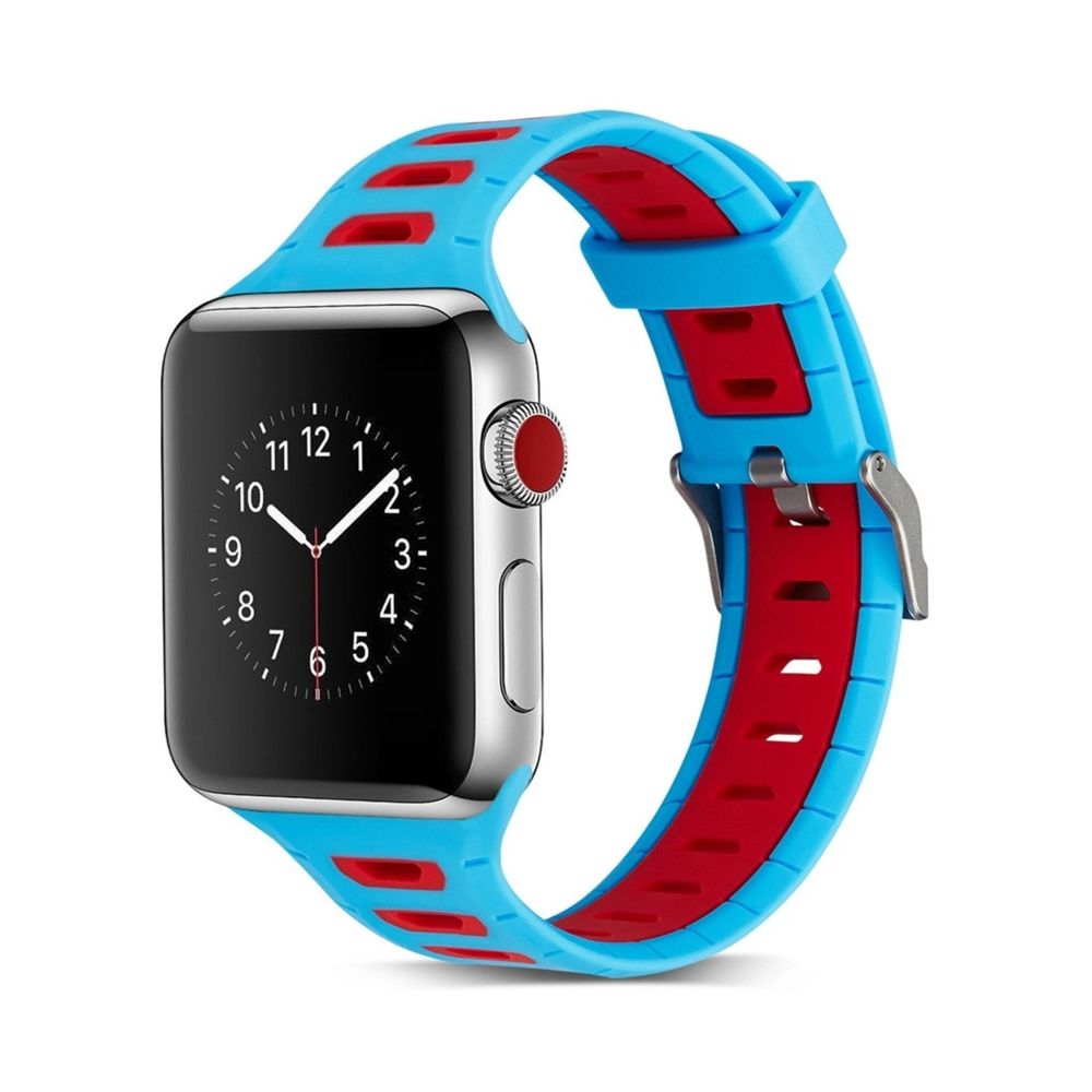 Wewoo - Bracelet en silicone bicolore forme de T pour Apple Watch séries 3 et 2 & 1 42 mm bleu + rouge - Accessoires montres connectées