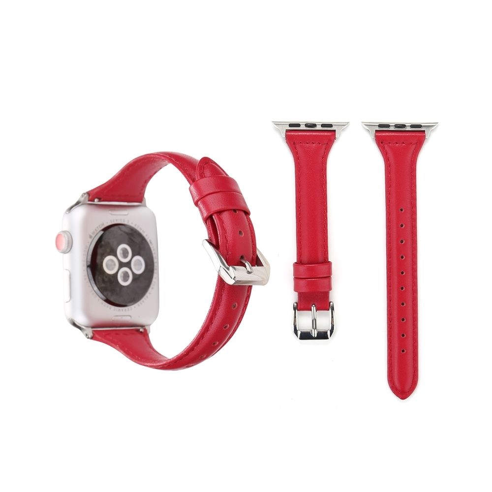 Wewoo - Bracelet de montre en cuir véritable pour Apple Watch Series 3 & 2 & 1 42mm rouge - Accessoires Apple Watch