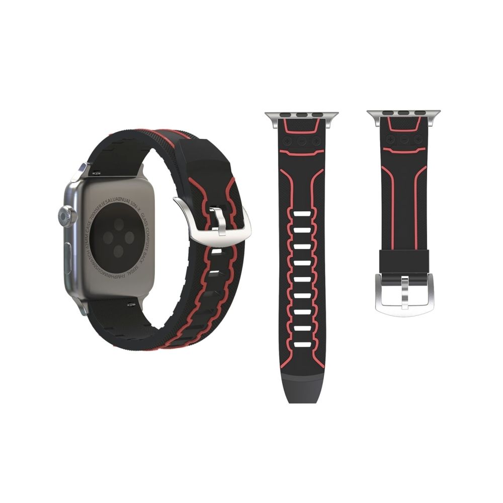 Wewoo - Bracelet noir + rouge pour Apple Watch Series 3 & 2 & 1 42mm Mode Electrocardiogramme Motif Silicone de montre + - Accessoires Apple Watch