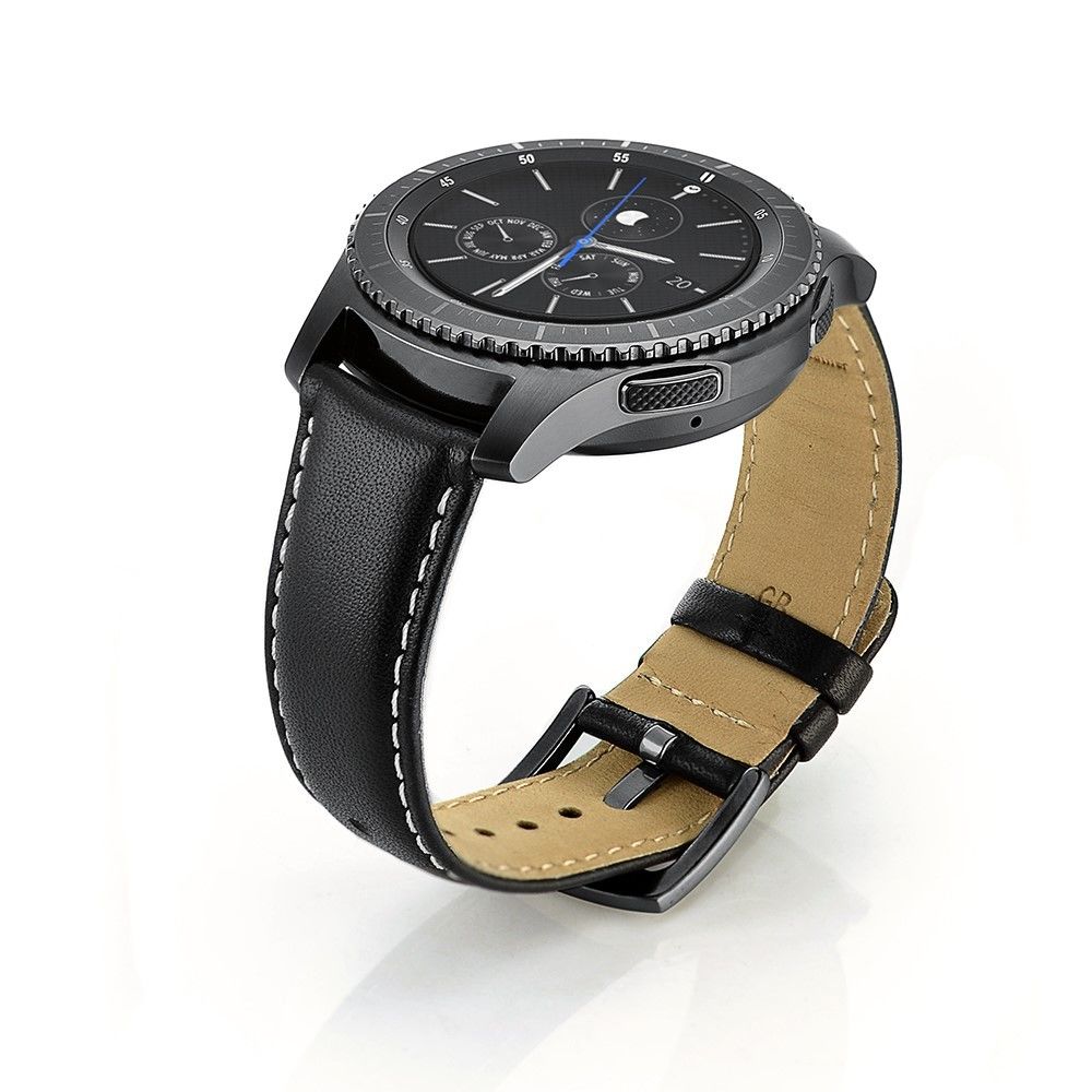 marque generique - Bracelet en cuir véritable sangle noir pour votre Samsung Gear S3 Classic/Gear S3 Frontier - Accessoires bracelet connecté