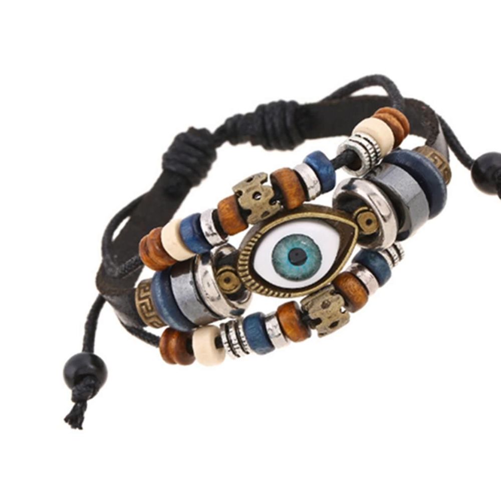 marque generique - YP Select 3 Layered Fashion Charm Bracelet réglable en faux cuir en bois avec oeil noir - Bracelet connecté