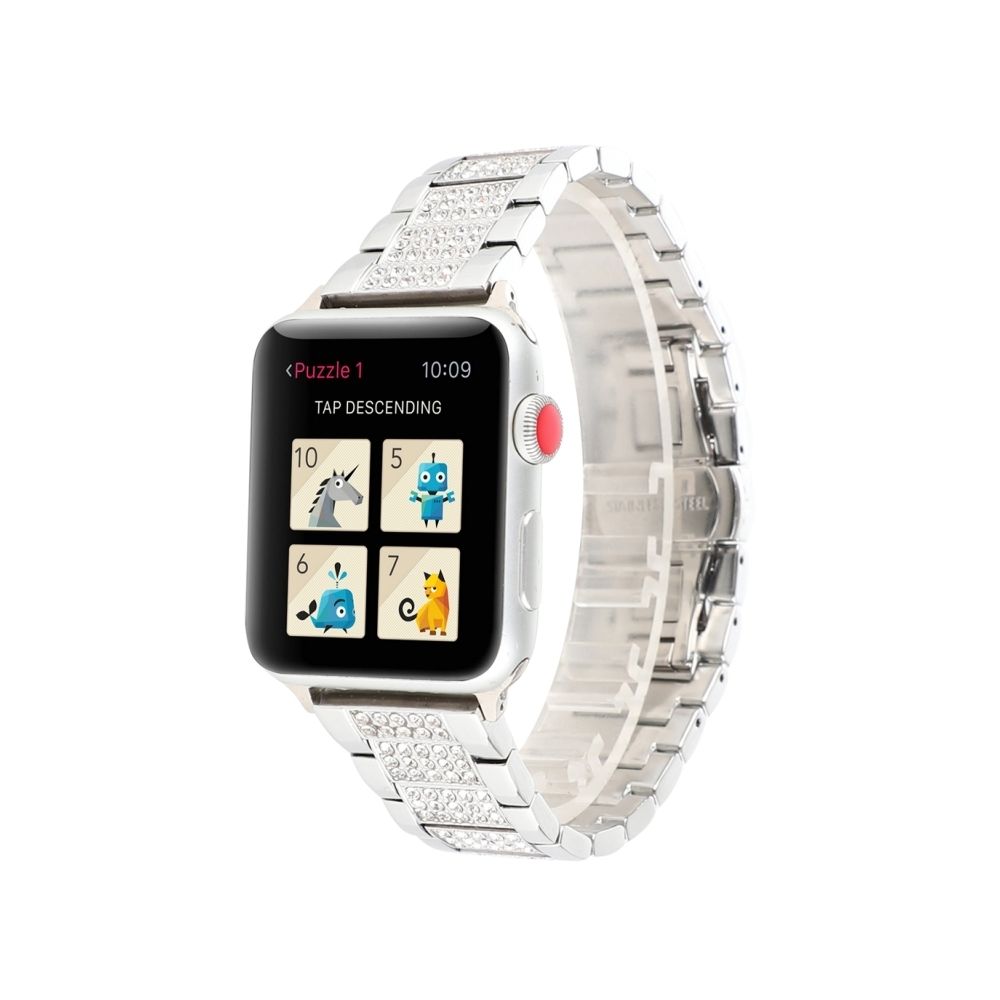 Wewoo - Trois perles avec bracelet de montre en diamant pour Apple Watch séries 4 & 3 & 2 & 1 38mm & 40mm (Argent) - Accessoires Apple Watch