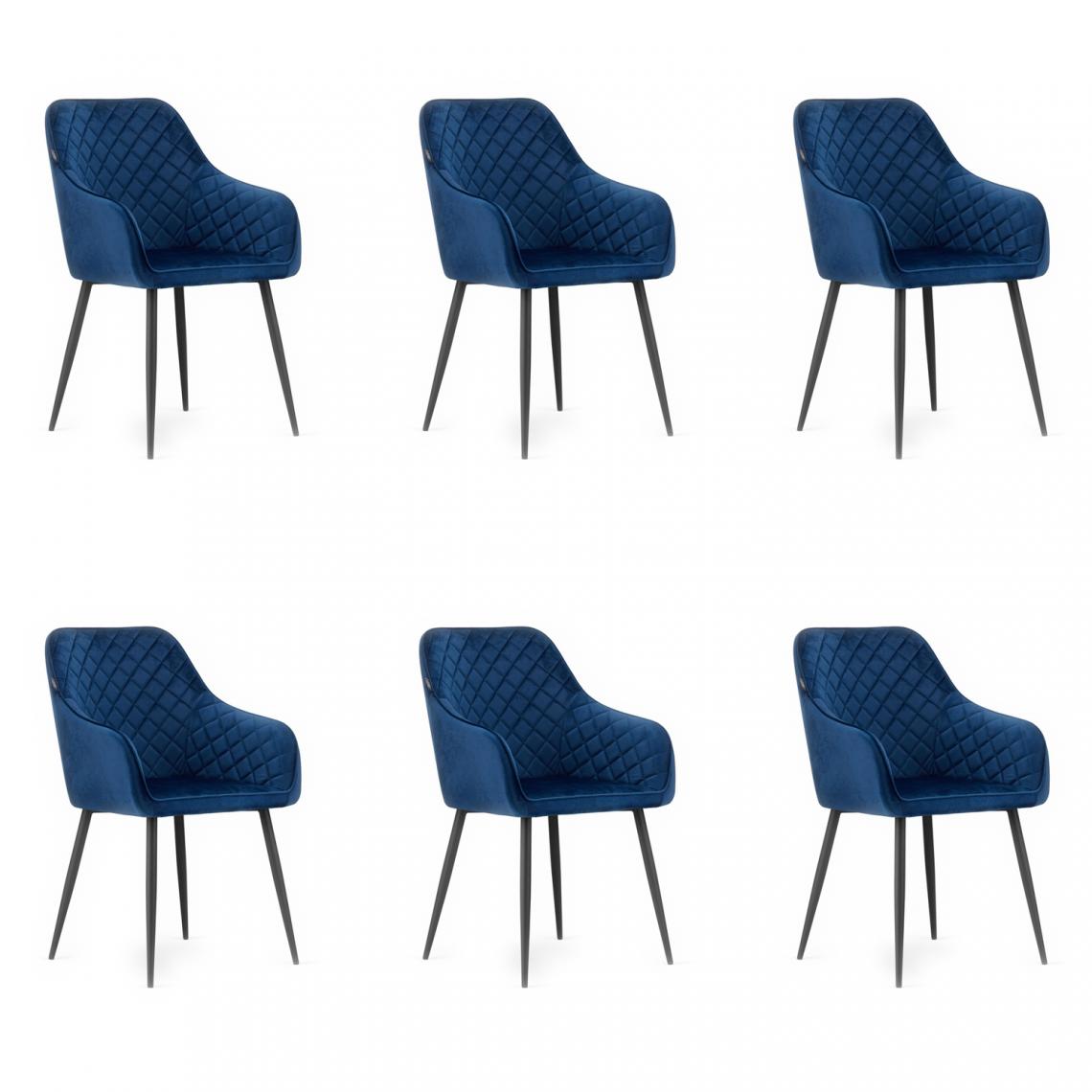 Hucoco - NUGATI - Lot de 6 chaises style glamour salon/cuisine/salle à manger - 91x58x54.5 cm - Fauteuil de table en velours - Bleu - Chaises