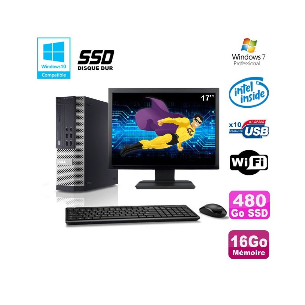 Dell - Lot PC DELL Optiplex 790 SFF G840 2.8Ghz 16Go 480Go SSD WIFI W7 Pro + Ecran 17 - PC Fixe