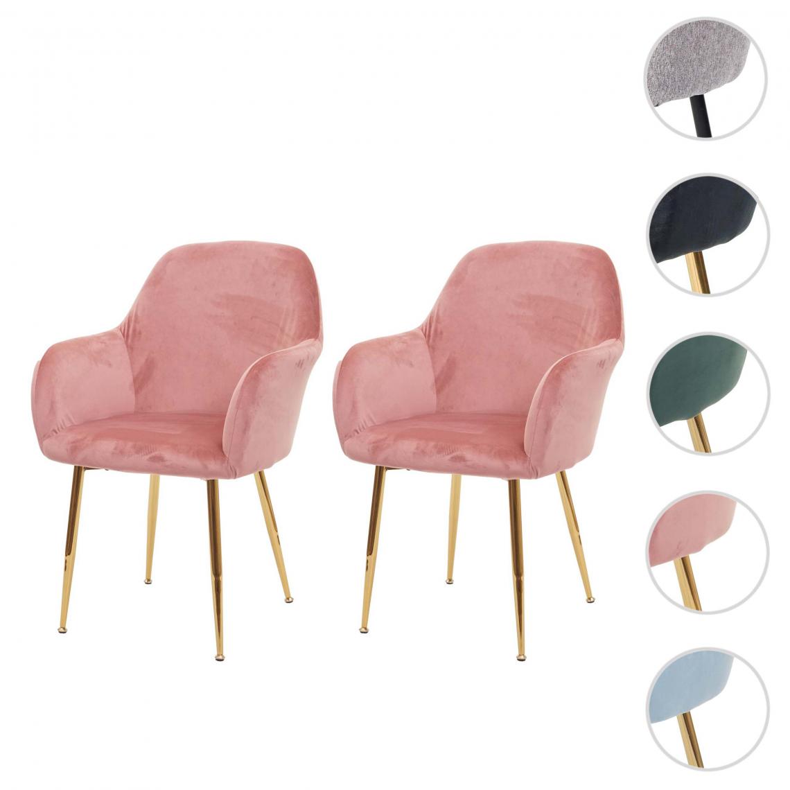 Mendler - 2x chaise de salle à manger HWC-F18, chaise de cuisine, design rétro ~ velours vieux rose, pieds dorés - Chaises