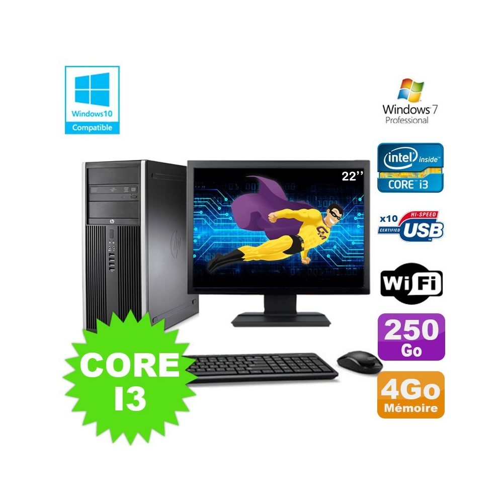 Hp - Lot PC Tour HP 8200 Core I3-2120 4Go 250Go Graveur WIFI W7 + Ecran 22 - PC Fixe