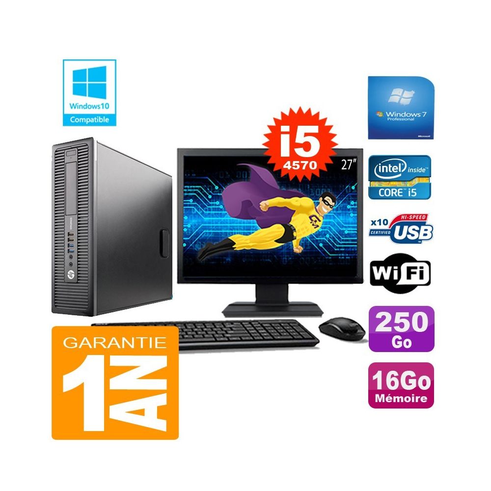 Hp - PC HP EliteDesk 800 G1 SFF Core I5-4570 16Go Disque 250 Go Wifi W7 Ecran 27"""" - PC Fixe