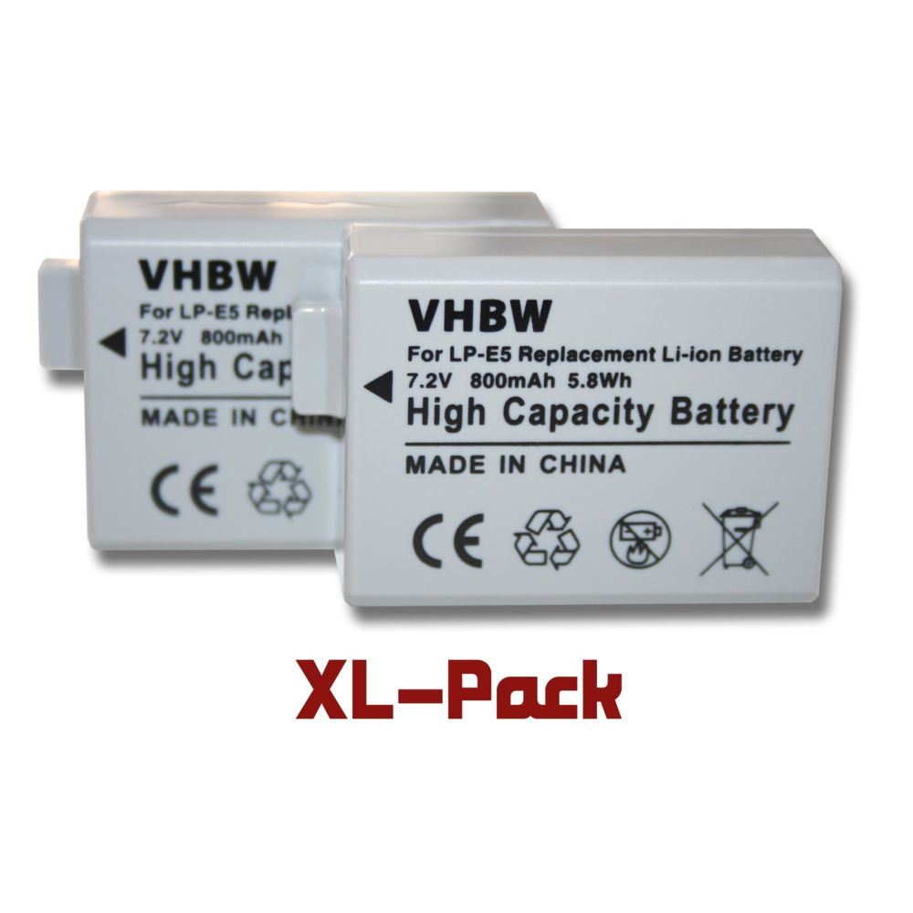 Vhbw - 2 x batteries Li-Ion 800mAh (7.4V) adaptées pour appareil photo Canon EOS Kiss F, EOS Kiss X2, EOS Kiss X3, Remplace la batterie type: LP-E5. - Batterie Photo & Video