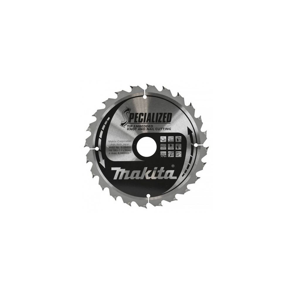 Makita - Lame de Scie Circulaire Carbure MAKITA B-09422 Ø 190mm x 30mm 24 Dents - Accessoires sciage, tronçonnage