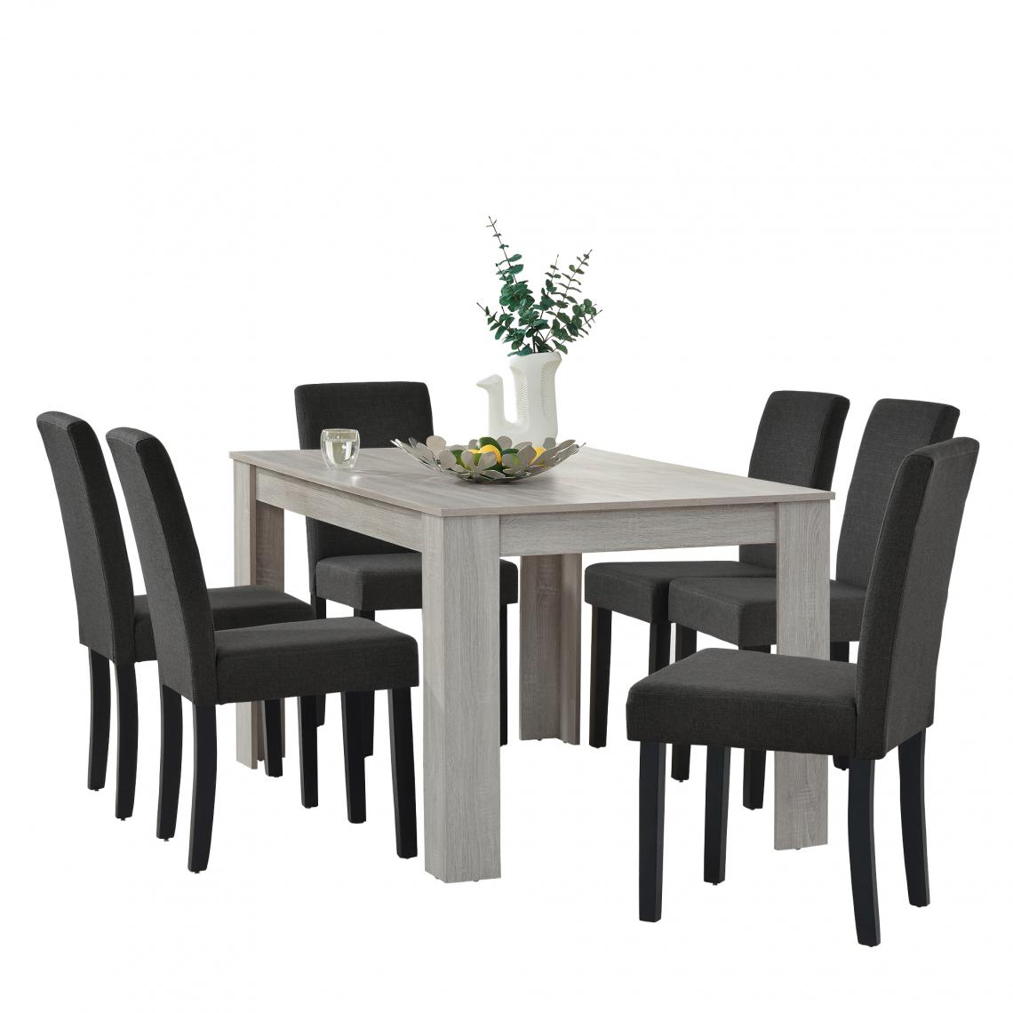 En.Casa - Table de salle à manger + 6 chaises Kramfors chêne gris foncé [en.casa] - Tables à manger