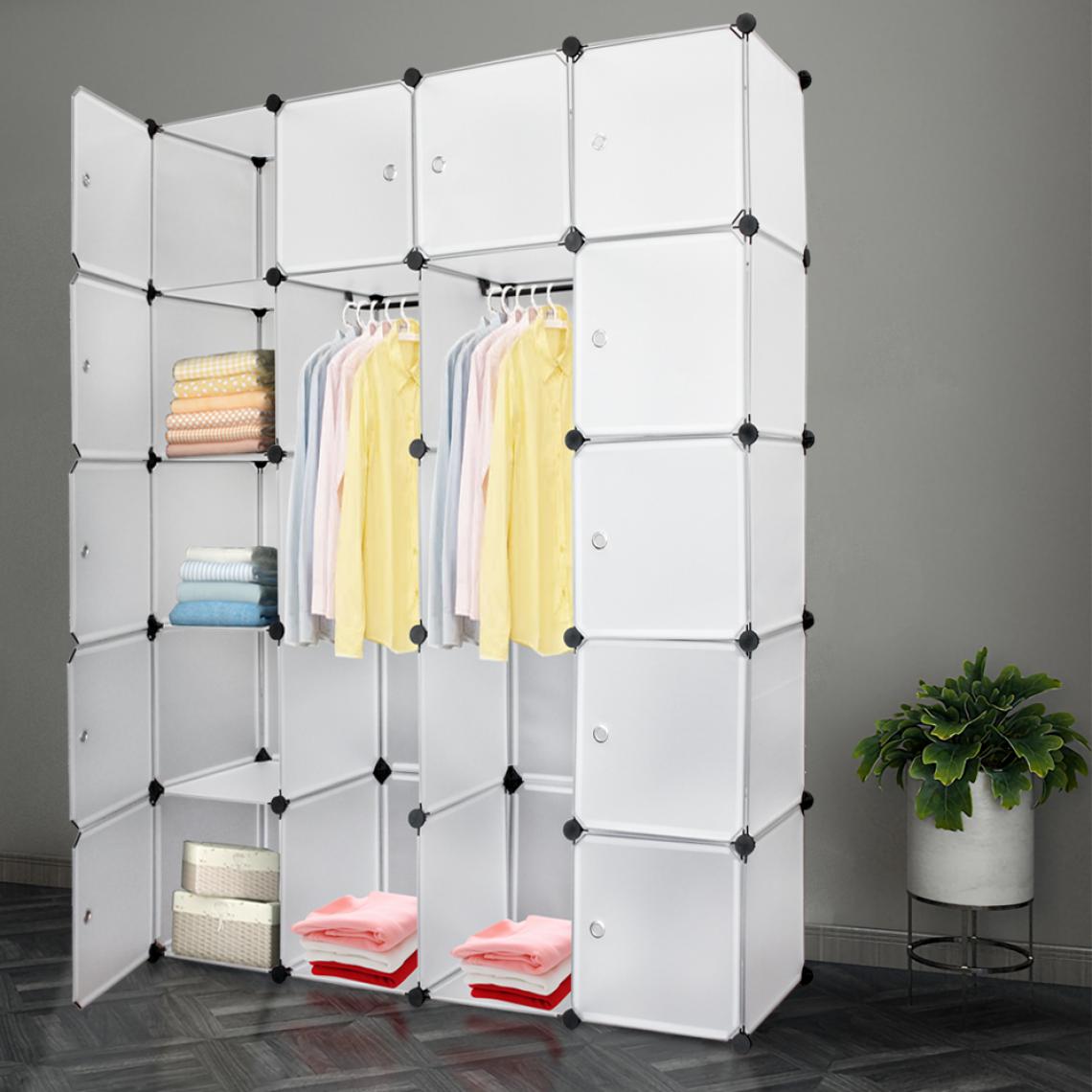 Einfeben - Système d'étagères Armoire à vêtements 20 cubes avec portes Étagère enfichable Vestiaire DIY - Armoire