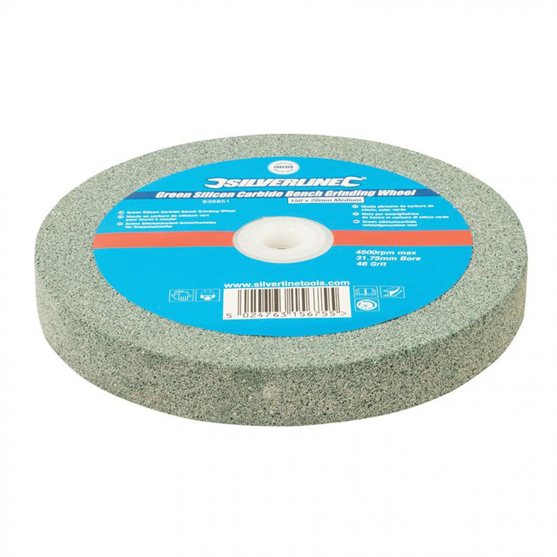 Silverline - Meule en carbure de silicium vert pour touret à meuler - 150 x 20 mm - Grain moyen - Accessoires meulage