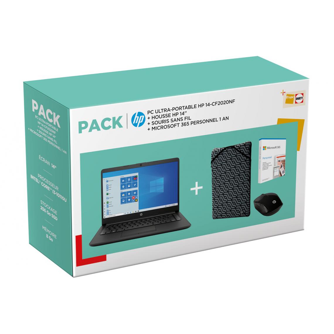 Hp - PACK HP 14-cf2020nf + Housse + Souris + Microsoft 365 Personnel 1 an - PC Portable